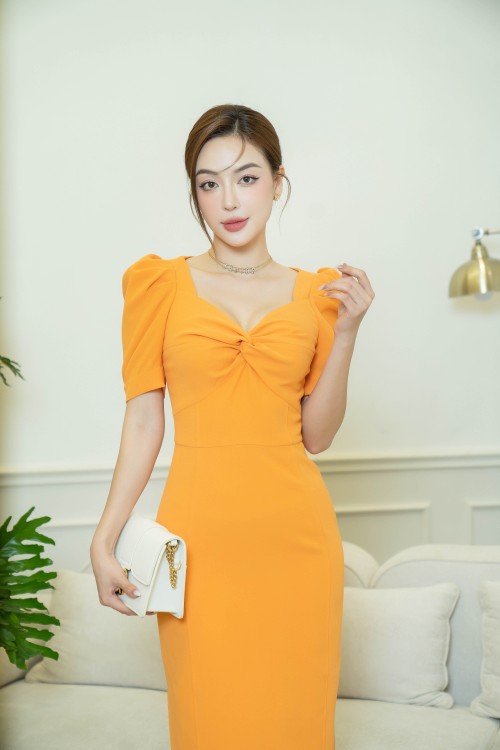 Sixdo Light Orange Midi Woven Dress